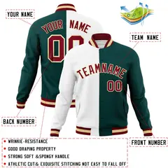White Midnight Green-Crimson Two Tone Split Varsity Letterman Jacket 4