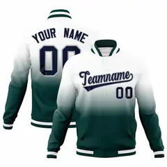 White Midnight Green Gradient Full-Snap Letterman Jacket 1