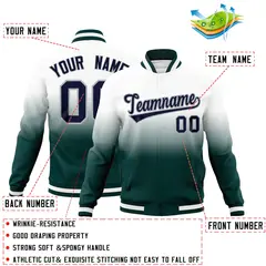 White Midnight Green Gradient Full-Snap Letterman Jacket 2