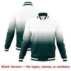 White Midnight Green Gradient Full-Snap Letterman Jacket 7