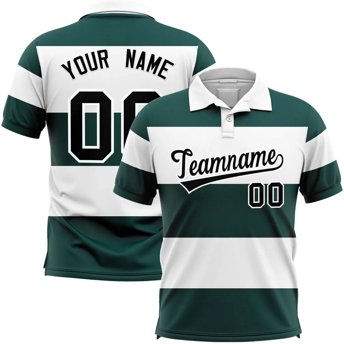White-Midnight Green Horizontal Stripe Performance Polo Shirt