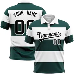 White-Midnight Green Horizontal Stripe Performance Polo Shirt