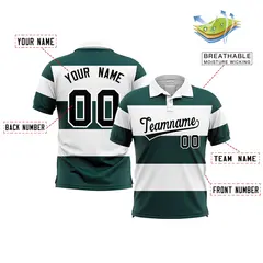 White-Midnight Green Horizontal Stripe Performance Polo Shirt 2