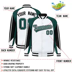 White Midnight Green Raglan Color Block Varsity Letterman Jacket 2