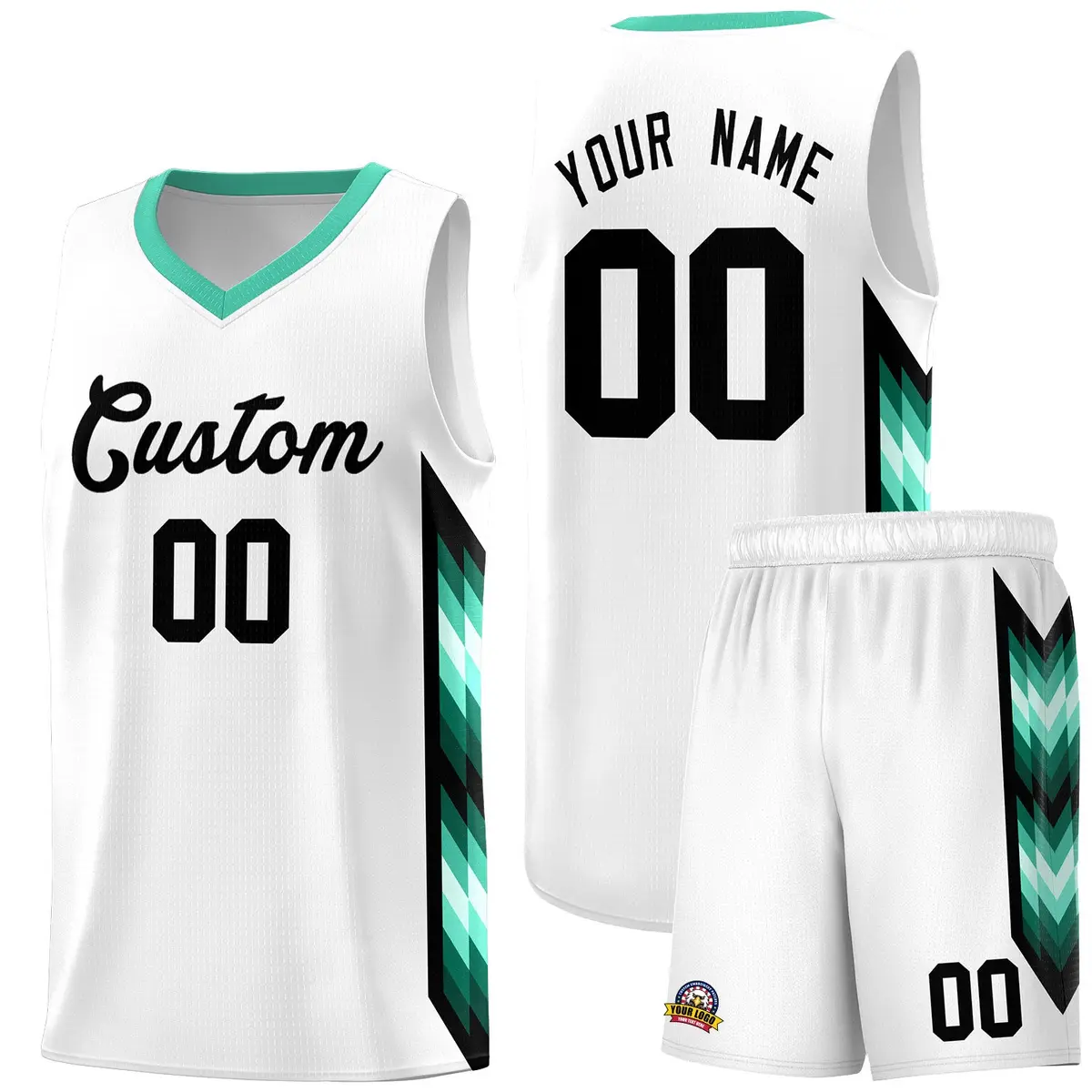 White Mosaic Gradient Fashion Basketball Jersey Uniform