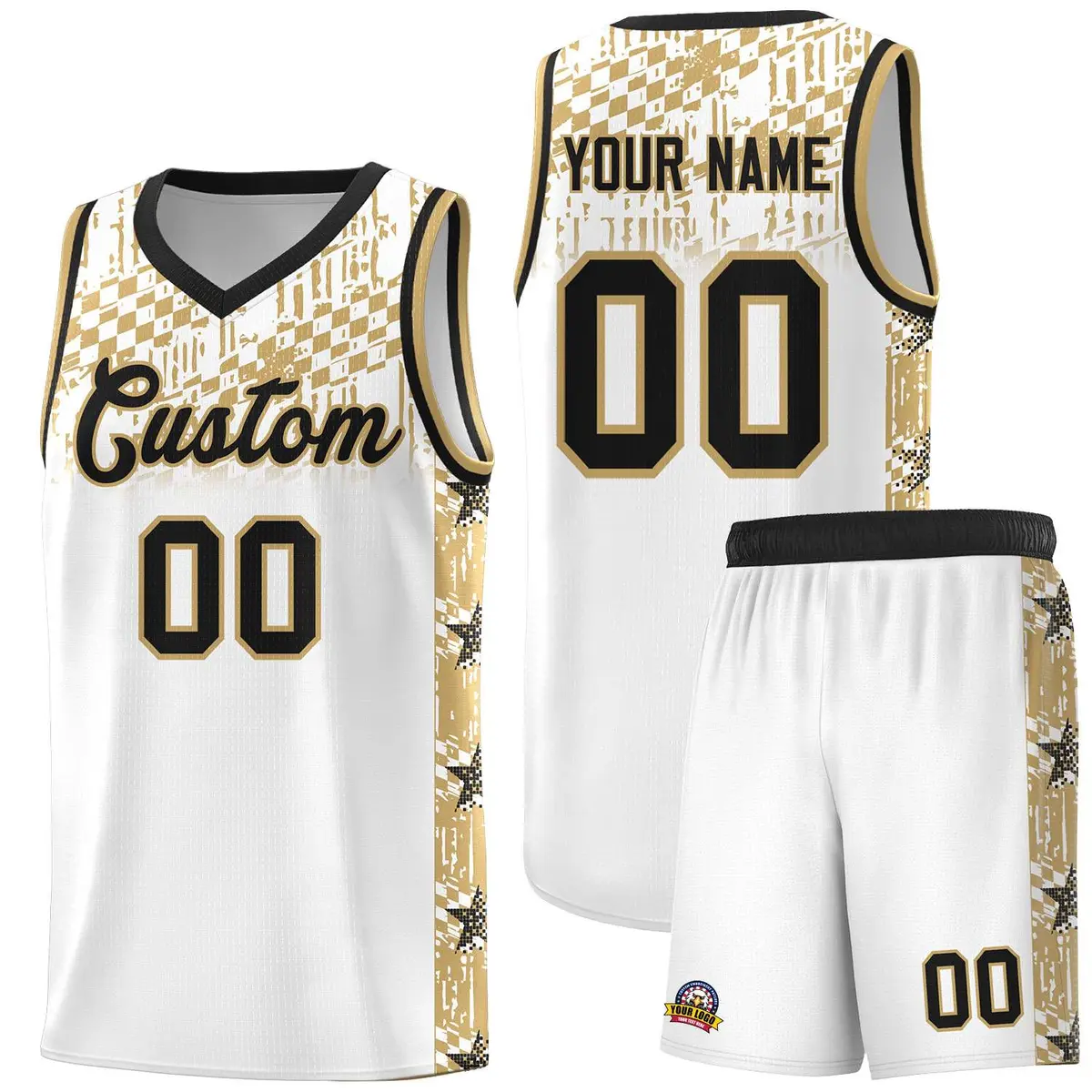 White Mosaic Stars Pattern Sports Uniform Basketball Jersey