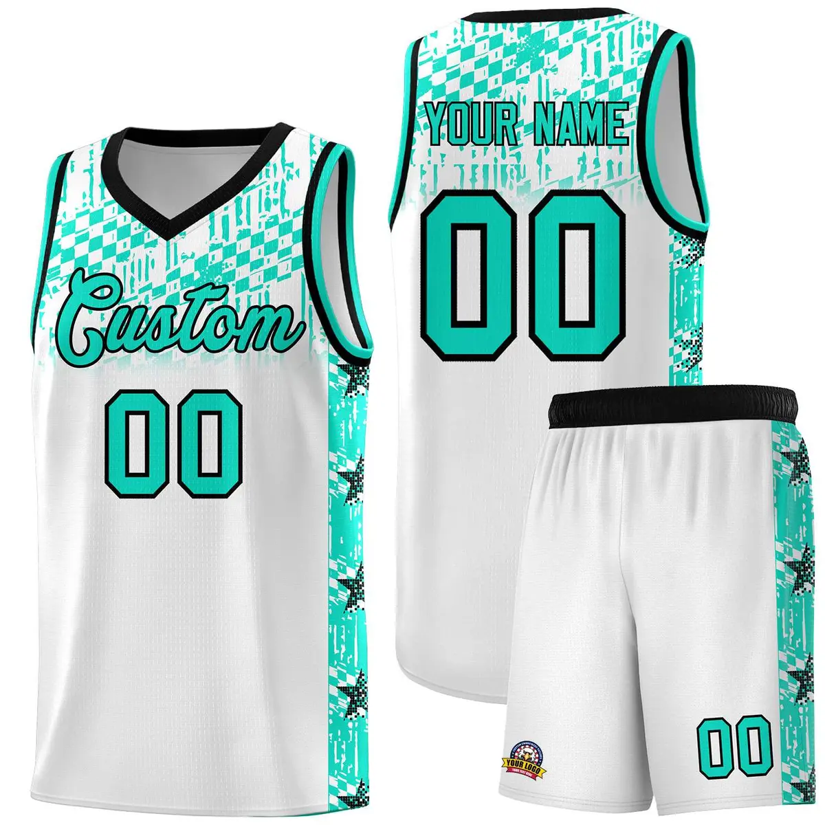 White Mosaic Stars Pattern Sports Uniform Basketball Jersey