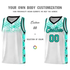 White Mosaic Stars Pattern Sports Uniform Basketball Jersey 3