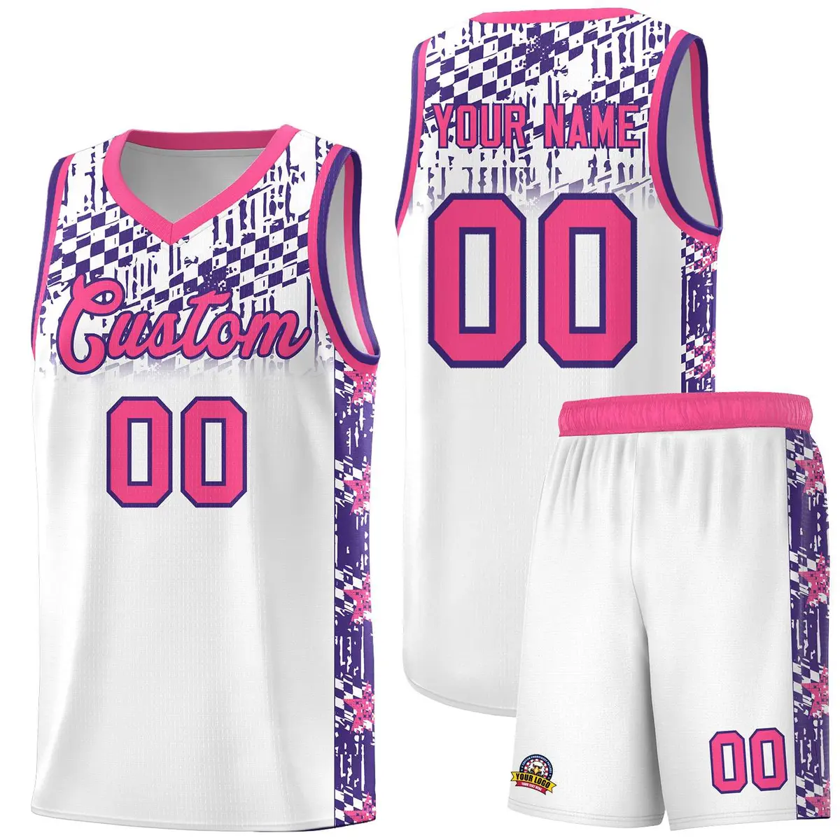 White Mosaic Stars Pattern Sports Uniform Basketball Jersey