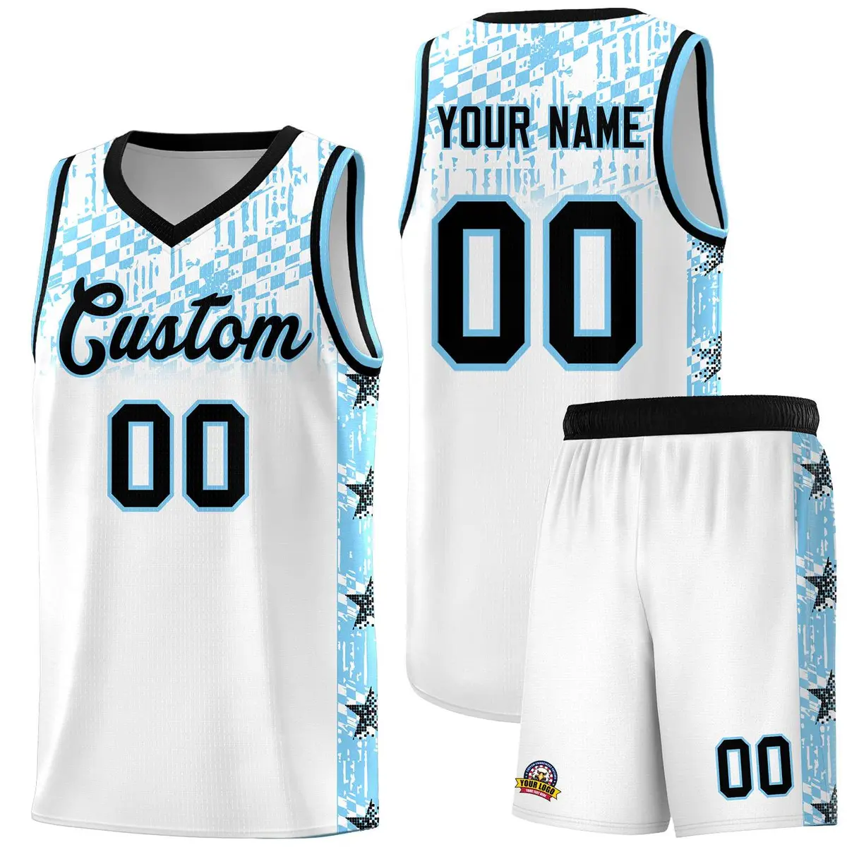 White Mosaic Stars Pattern Sports Uniform Basketball Jersey