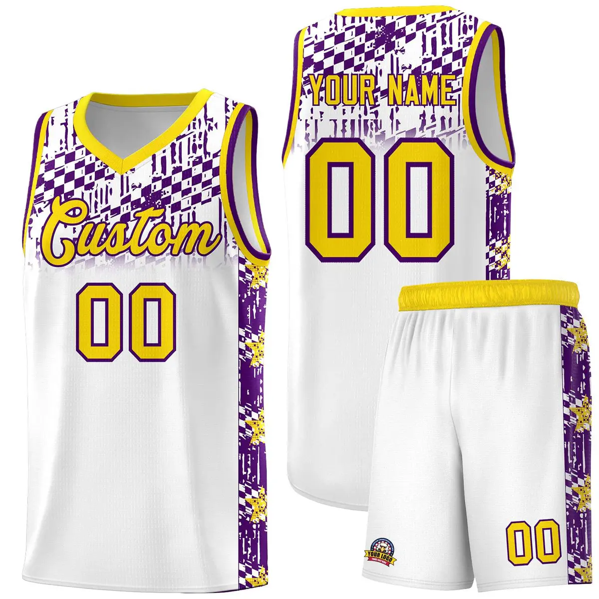White Mosaic Stars Pattern Sports Uniform Basketball Jersey