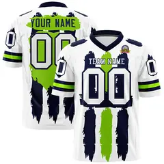 White Navy and Neon Green Graffiti Flag Football Jersey 1