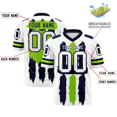 White Navy and Neon Green Graffiti Flag Football Jersey 2