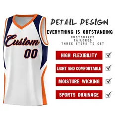 White Navy and Orange Color Block Basketball Uniform Jersey 2