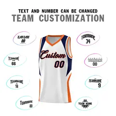 White Navy and Orange Color Block Basketball Uniform Jersey 4