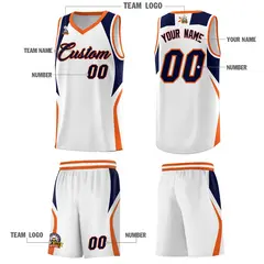 White Navy and Orange Color Block Basketball Uniform Jersey 5