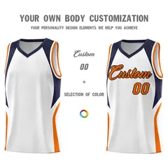 White Navy and Orange Color Block Basketball Uniform Jersey 3
