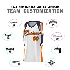 White Navy and Orange Color Block Basketball Uniform Jersey 4
