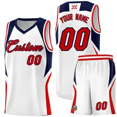 White Navy and Red Color Block Basketball Uniform Jersey