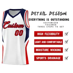 White Navy and Red Color Block Basketball Uniform Jersey 2