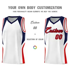 White Navy and Red Color Block Basketball Uniform Jersey 3