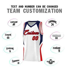 White Navy and Red Color Block Basketball Uniform Jersey 4