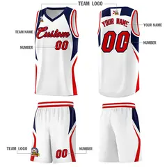 White Navy and Red Color Block Basketball Uniform Jersey 5