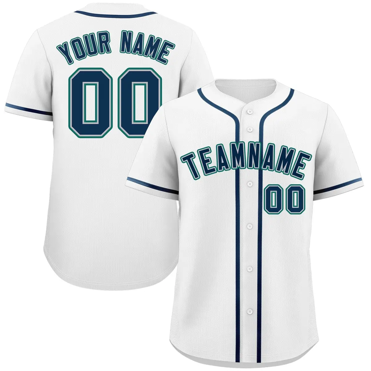 White Navy-Aqua Classic Authentic Baseball Jersey