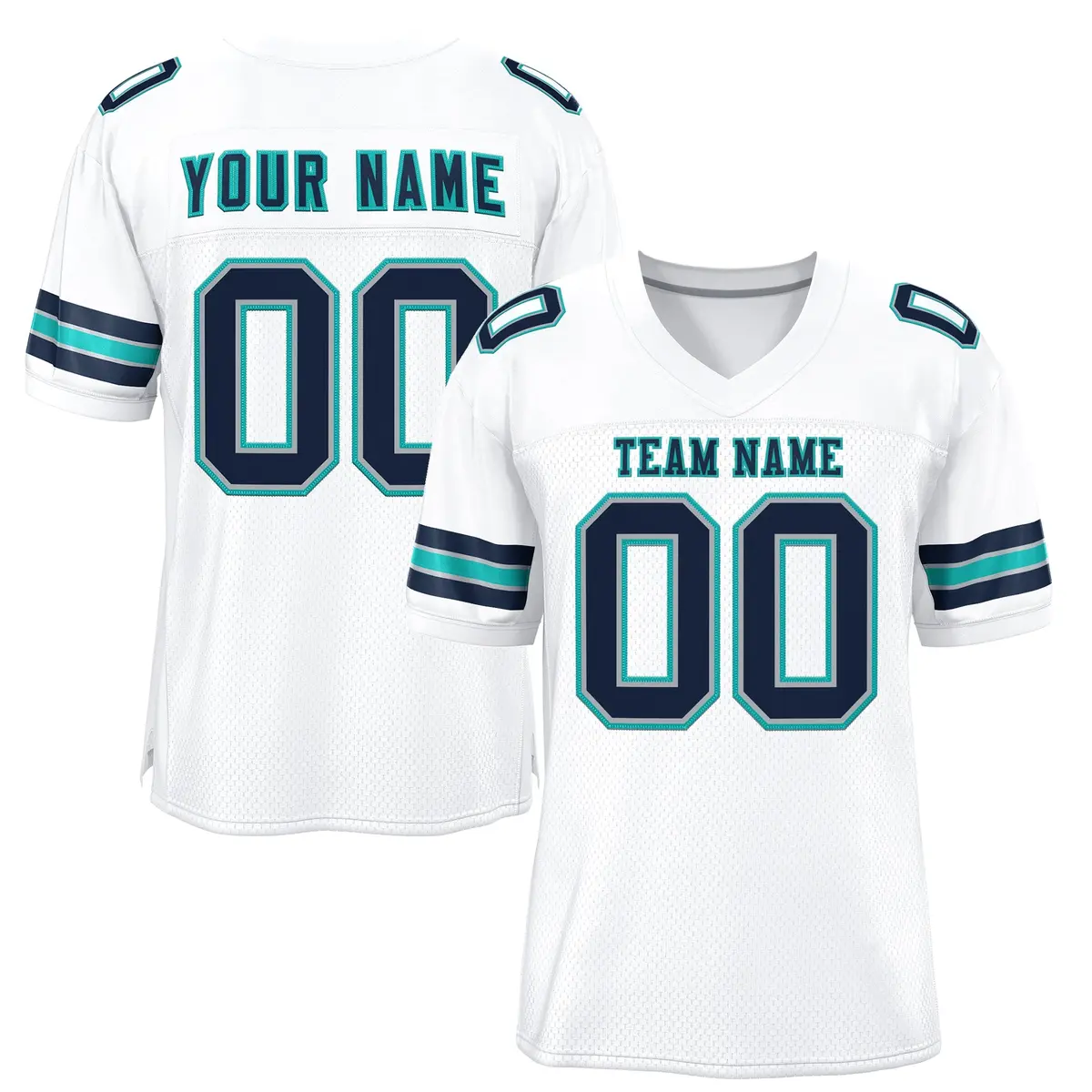 White Navy-Aqua Classic Style Mesh Authentic Football Jersey