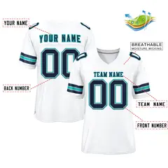 White Navy-Aqua Classic Style Mesh Authentic Football Jersey 2