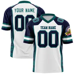 White Navy-Aqua Raglan Side Pattern Football Jersey 1