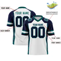 White Navy-Aqua Raglan Side Pattern Football Jersey 2