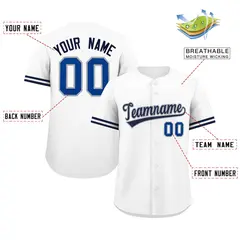 White Navy Authentic Full-Button Baseball Jersey 2