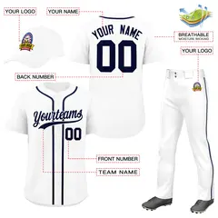 White Navy Baseball Jersey Pants Hat Uniform Package 2