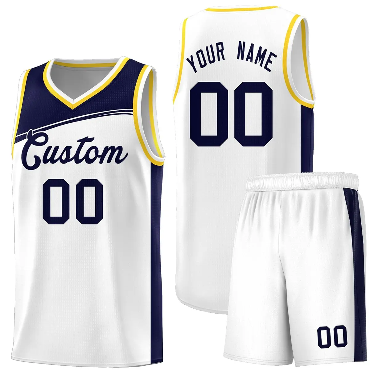 White Navy-Black Color Block Basketball Team Jersey