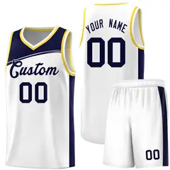 White Navy-Black Color Block Basketball Team Jersey