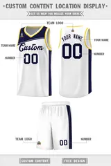 White Navy-Black Color Block Basketball Team Jersey 2