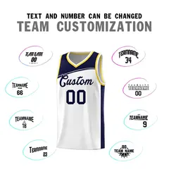 White Navy-Black Color Block Basketball Team Jersey 3