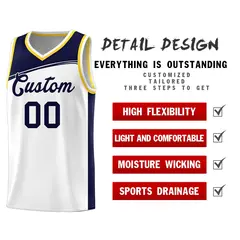 White Navy-Black Color Block Basketball Team Jersey 4