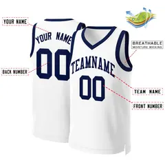 White Navy Blue Classic Team Basketball Jersey 2