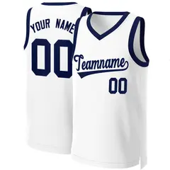 White Navy Blue Classic Team Basketball Jersey