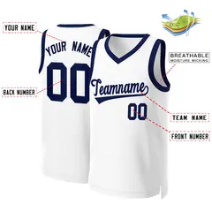 White Navy Blue Classic Team Basketball Jersey 2