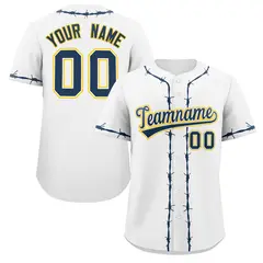 White Navy Blue Thorns Ribbed Baseball Jersey 1