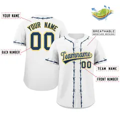 White Navy Blue Thorns Ribbed Baseball Jersey 2