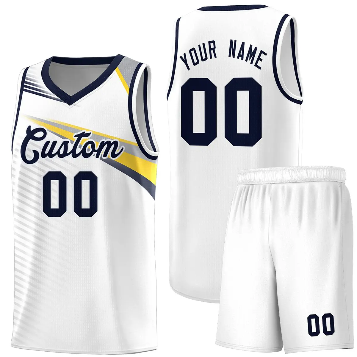 White Navy Chest Color Block Basketball Jersey
