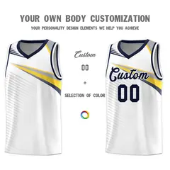 White Navy Chest Color Block Basketball Jersey 3