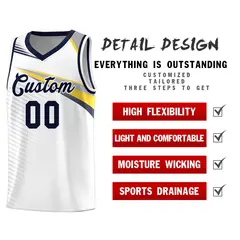 White Navy Chest Color Block Basketball Jersey 5