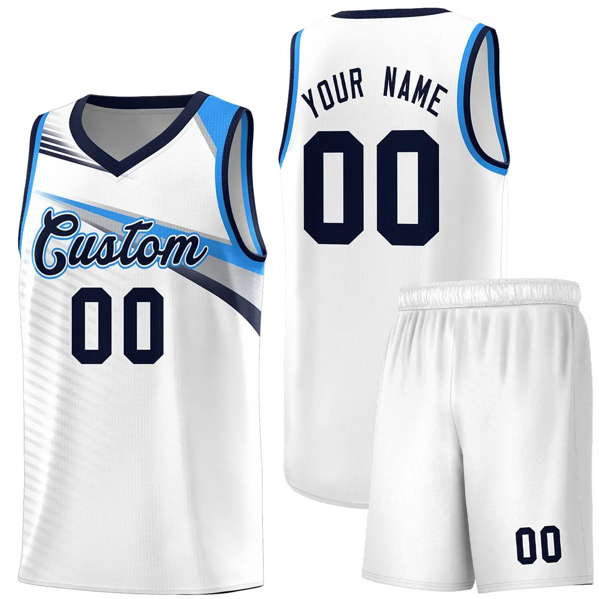 White Navy Chest Color Block Basketball Jersey