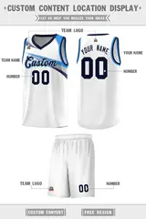 White Navy Chest Color Block Basketball Jersey 2
