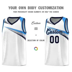 White Navy Chest Color Block Basketball Jersey 3